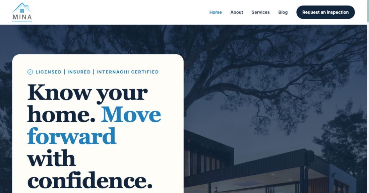 MINA Florida Home Inspections website screenshot