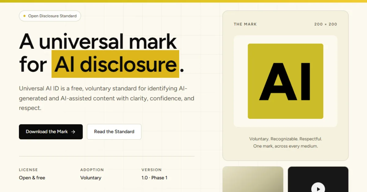 Universal AI ID website preview
